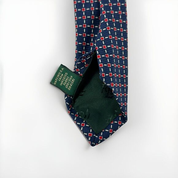 Lauren Ralph Lauren Navy Blue Red‎ Geometric Square 100% Silk Mens Neck Tie 57" - Picture 6 of 6